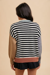 Annie Wear Striped Color Block Sweater - Round Neck Fashion Knitwear
